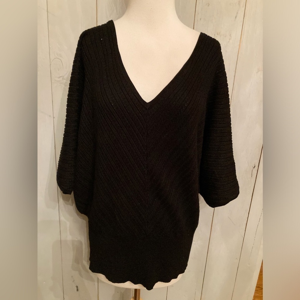 Lane Bryant Women’s Plus Black V-Neck 3/4 Dolman Short Sleeve Sweater Si…